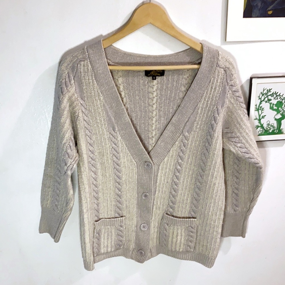 Le Mont St Michel gray knit cable cardigan sweater